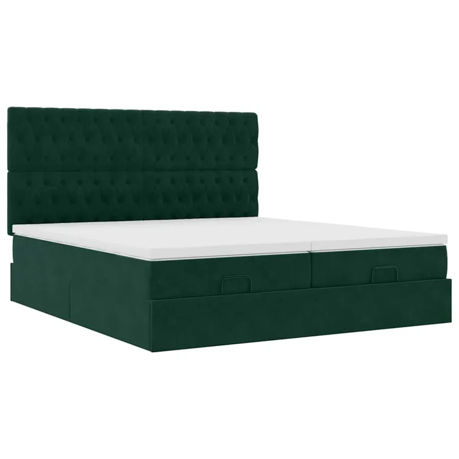 Cadre de lit ottoman avec matelas vert foncé 180x200cm velours - 5