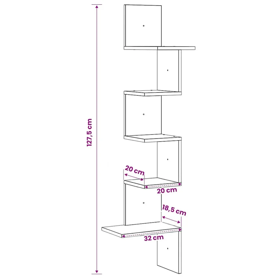 Étagère d'angle murale vieux bois 32x32x127,5cm bois ingénierie - 9