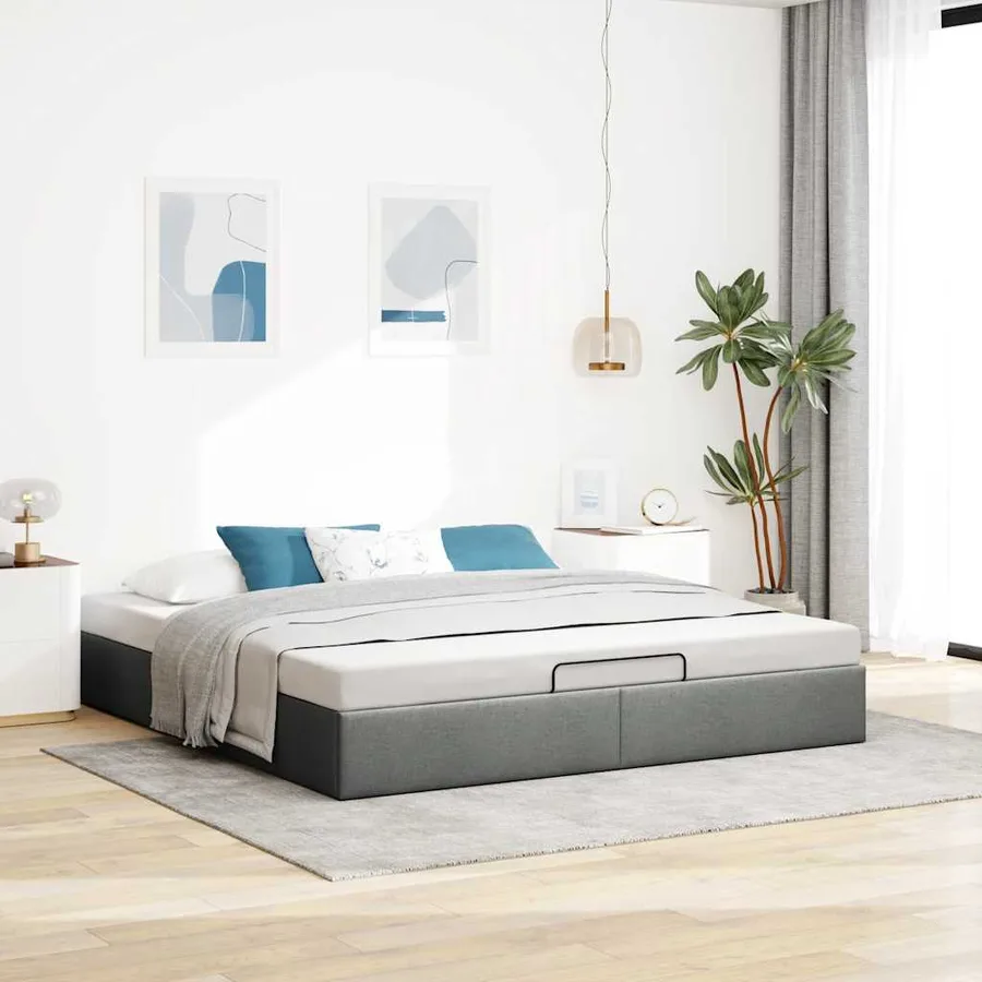 Cadre de lit ottoman sans matelas gris foncé 160x200 cm tissu - 3