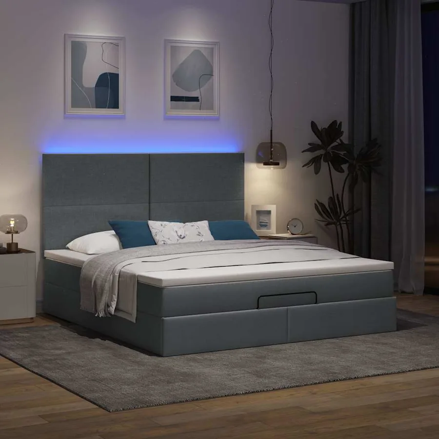 Cadre de lit ottoman avec matelas gris foncé 160x200cm tissu - 3