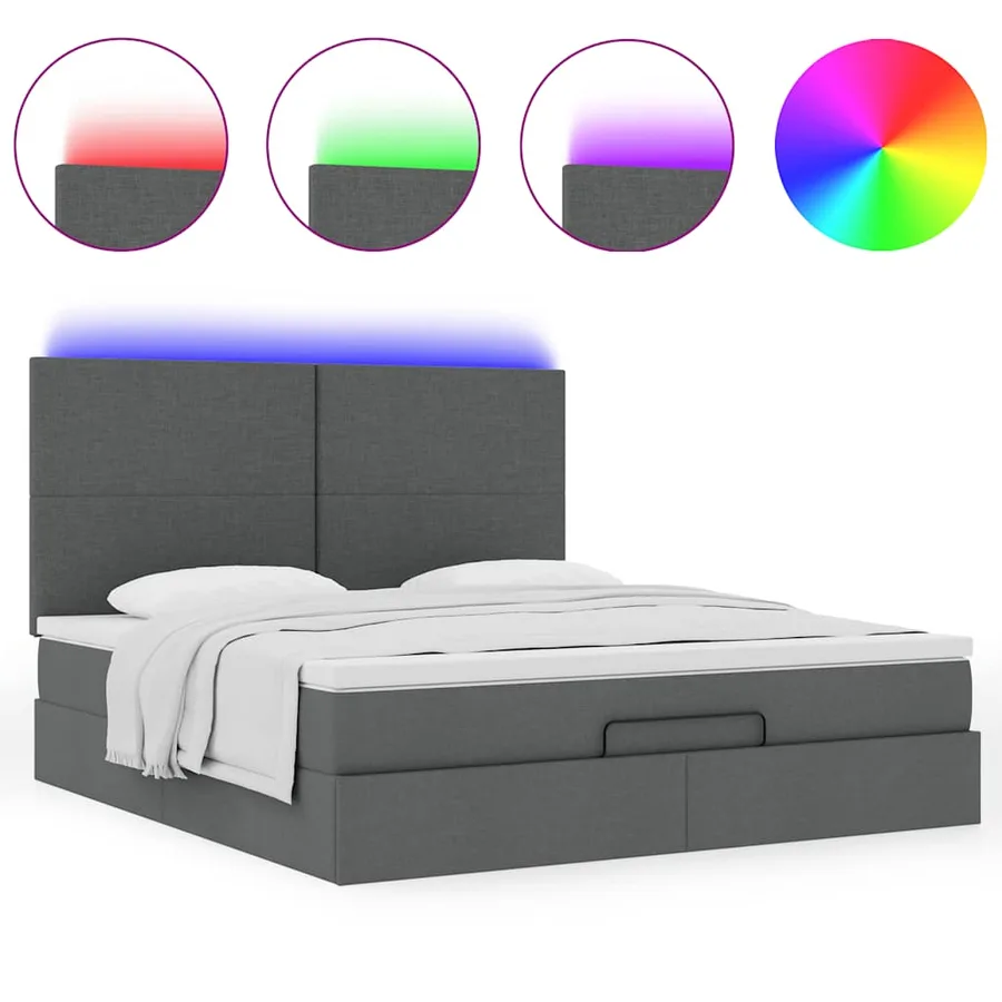 Cadre de lit ottoman avec matelas gris foncé 160x200cm tissu - 5