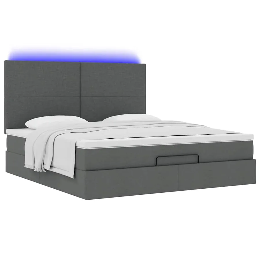 Cadre de lit ottoman avec matelas gris foncé 160x200cm tissu - 6