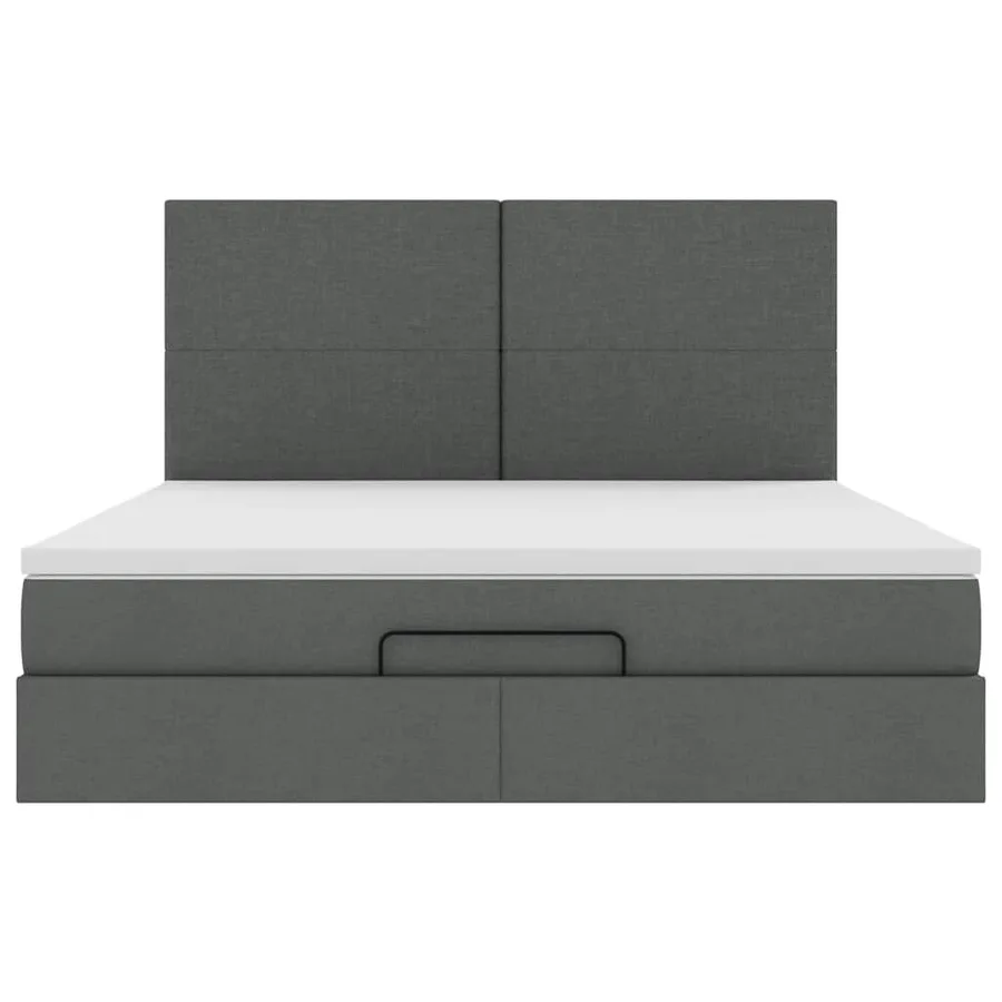 Cadre de lit ottoman avec matelas gris foncé 160x200cm tissu - 8
