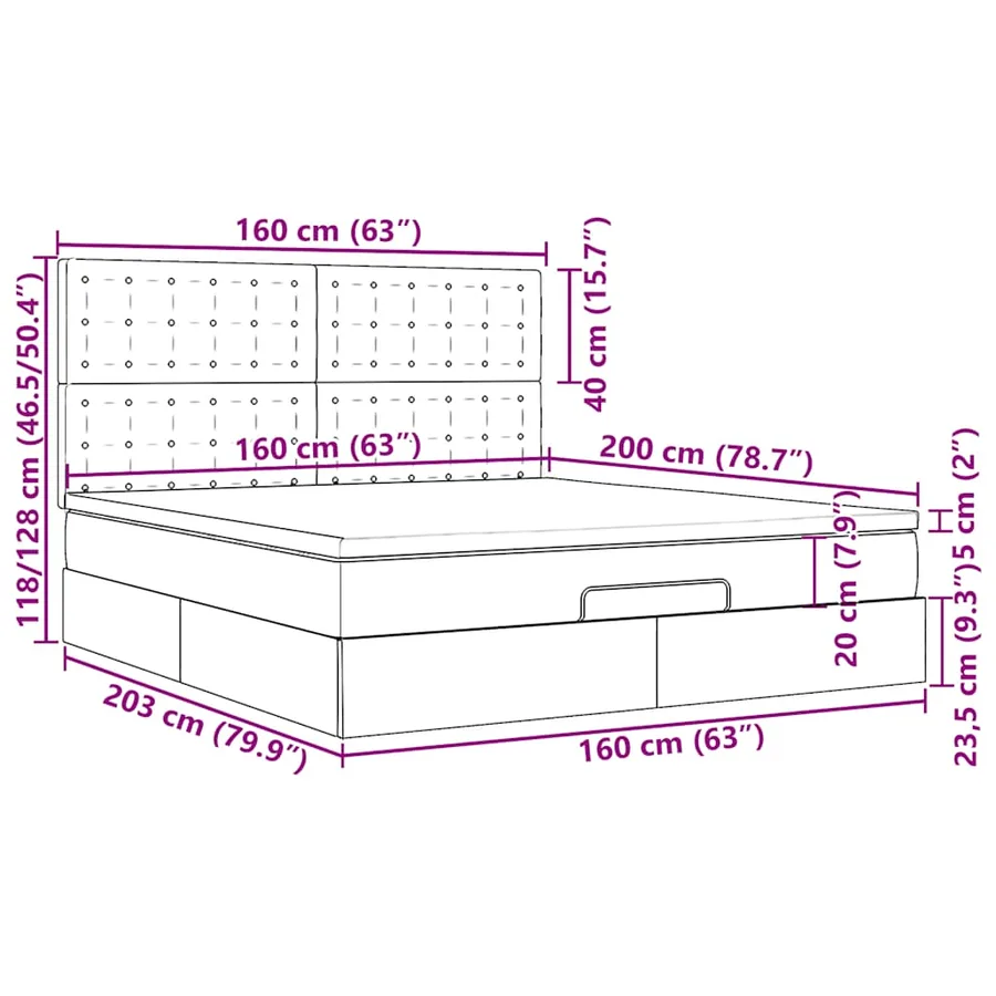 Cadre de lit ottoman avec matelas gris foncé 160x200cm tissu - 18