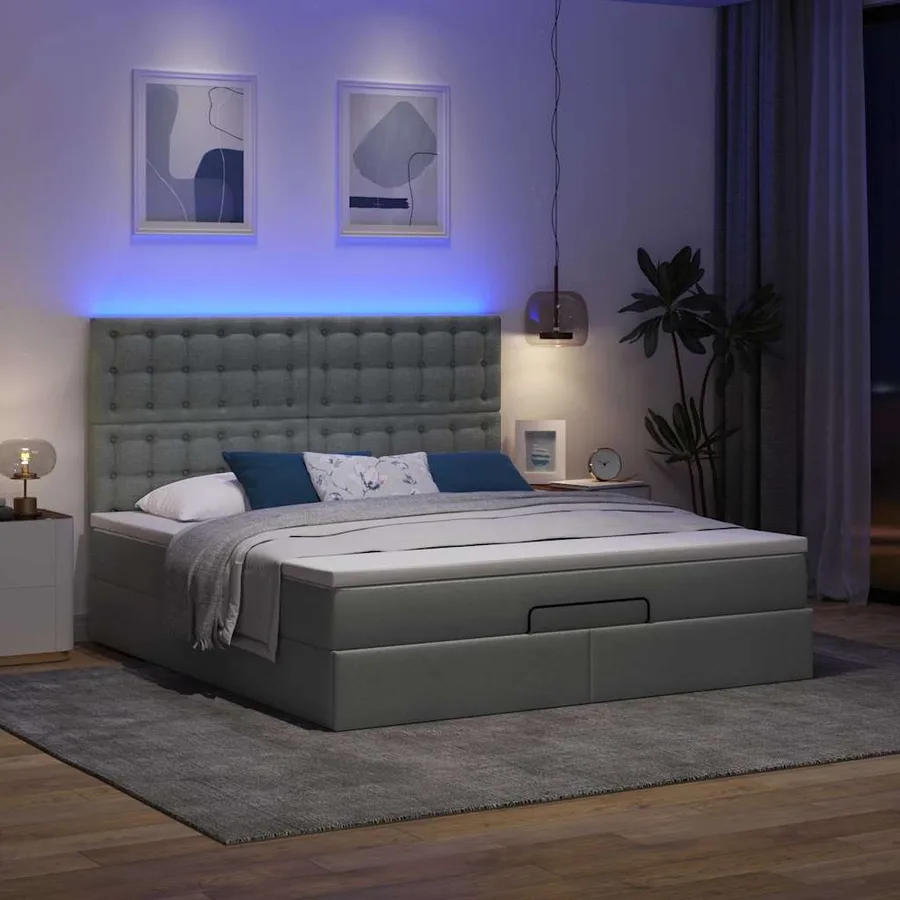 Cadre de lit ottoman avec matelas gris foncé 160x200cm tissu - 3