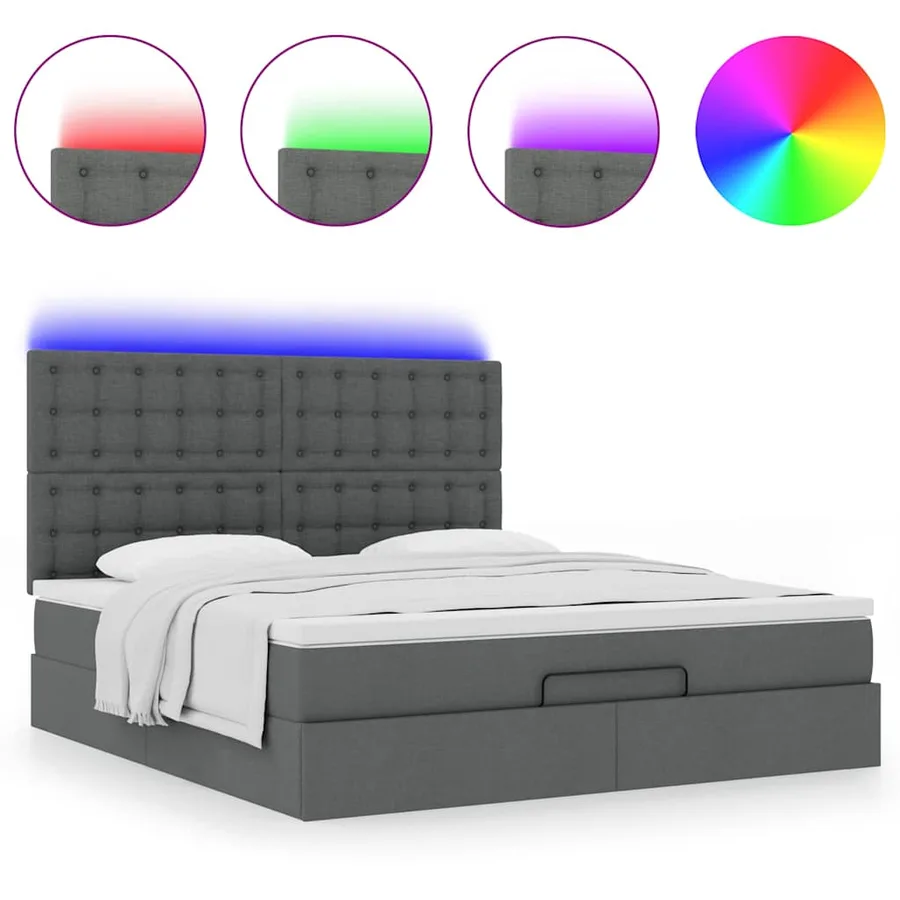 Cadre de lit ottoman avec matelas gris foncé 160x200cm tissu - 5