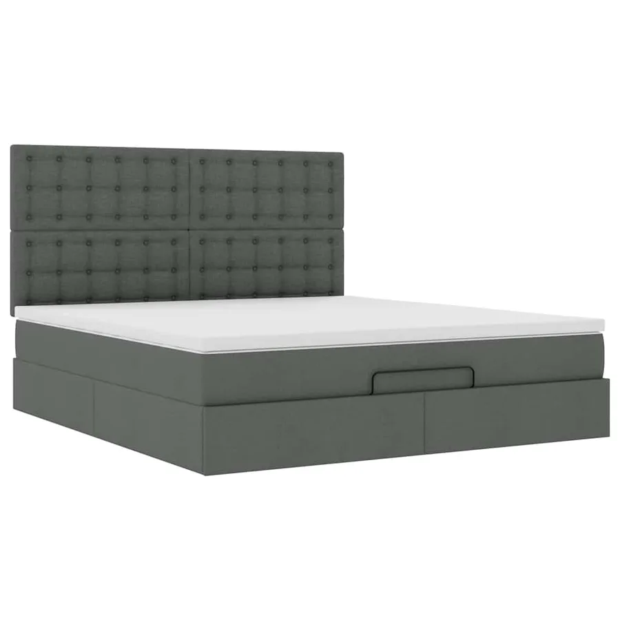 Cadre de lit ottoman avec matelas gris foncé 160x200cm tissu - 7