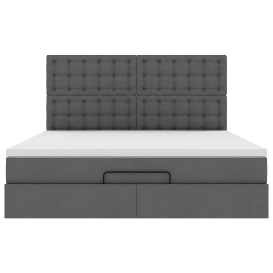 Cadre de lit ottoman avec matelas gris foncé 160x200cm tissu - 8