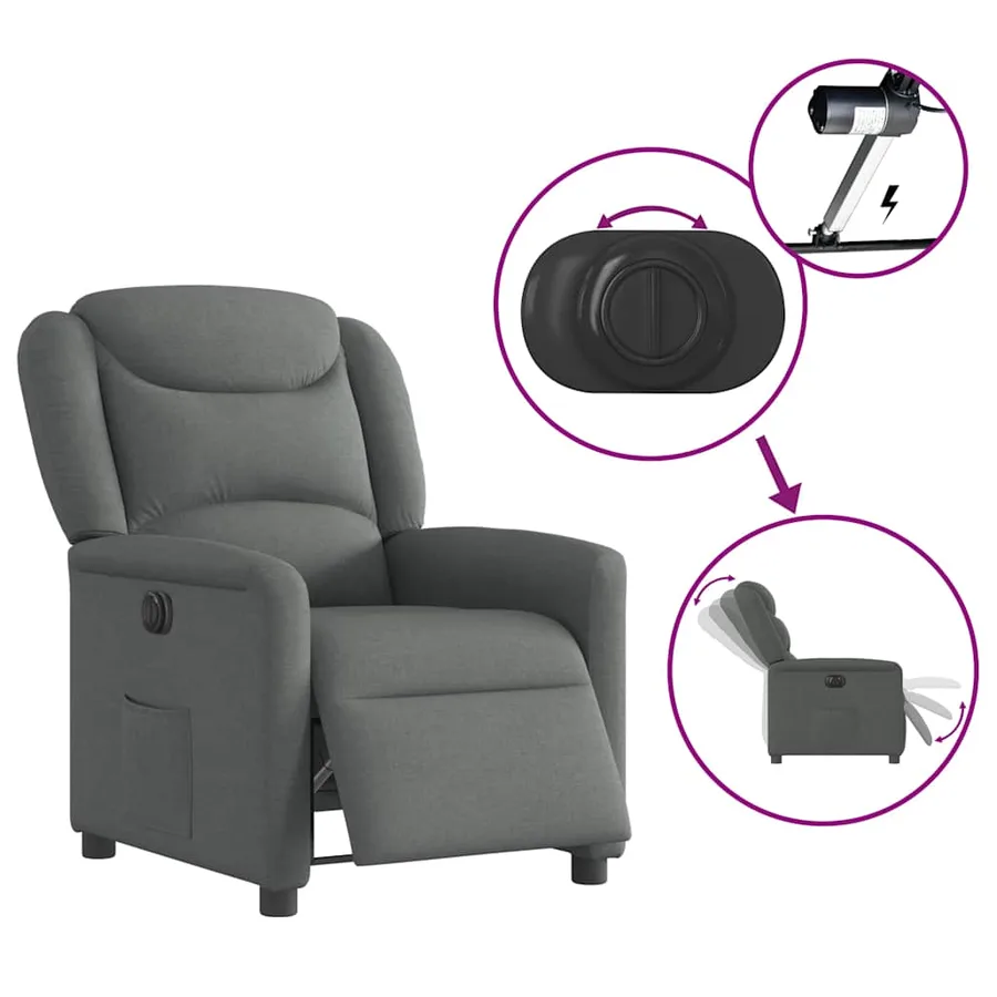 Fauteuil inclinable électrique Gris foncé Tissu - 8