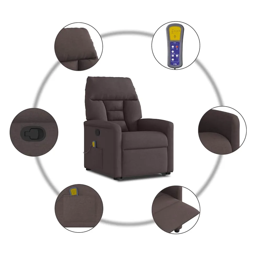 Fauteuil inclinable de massage Marron foncé Tissu - 10