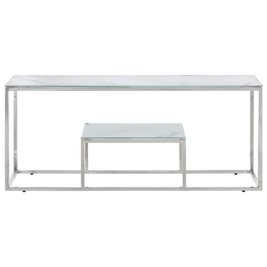Table basse argenté acier inoxydable et verre trempé - 2