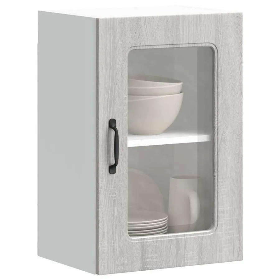 Armoire murale de cuisine avec porte vitrée "Kalmar" Bois d'ingénierie gris Sonoma