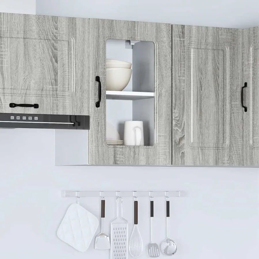 Armoire murale de cuisine avec porte vitrée "Kalmar" Bois d'ingénierie gris Sonoma - 4