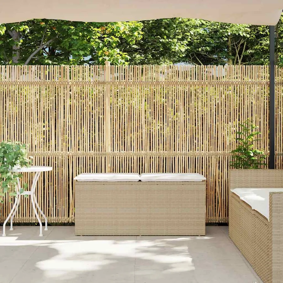 Banc de jardin avec coussin beige 110x40x44 cm résine tressée - 3