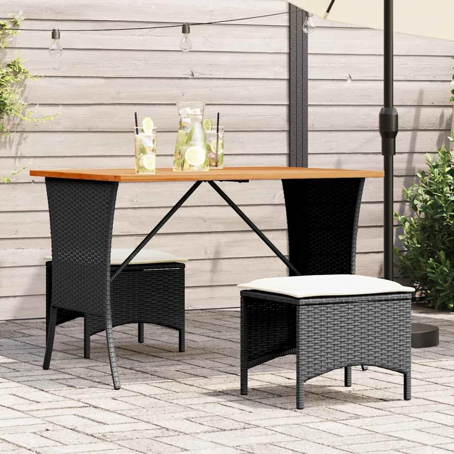Ensemble à manger de jardin avec coussins 3 pcs Noir