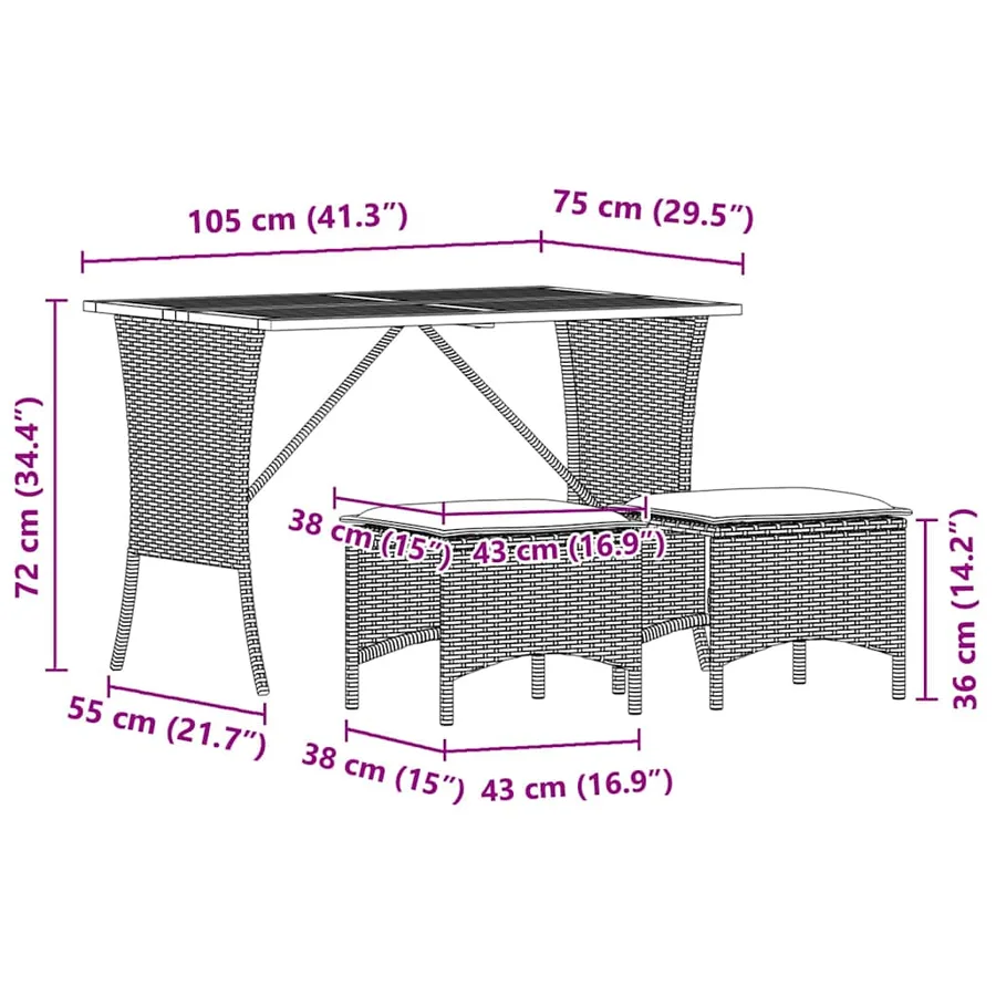 Ensemble à manger de jardin avec coussins 3 pcs Noir - 12