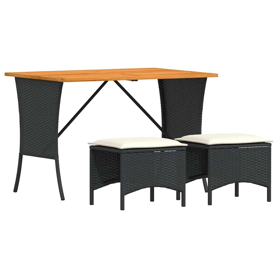 Ensemble à manger de jardin avec coussins 3 pcs Noir - 2