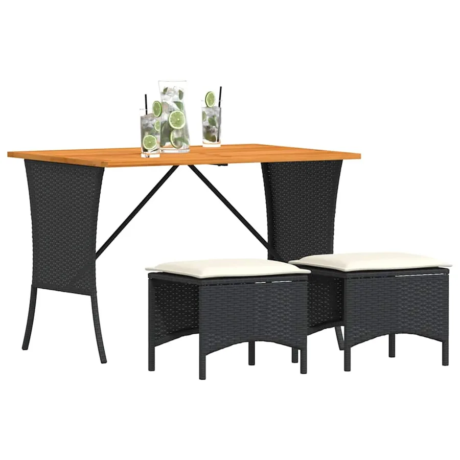 Ensemble à manger de jardin avec coussins 3 pcs Noir - 4