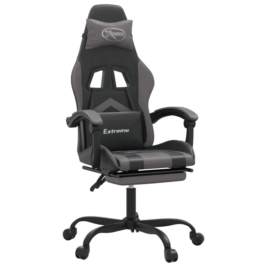 Chaise de jeu avec repose-pied Noir et gris Similicuir - 2