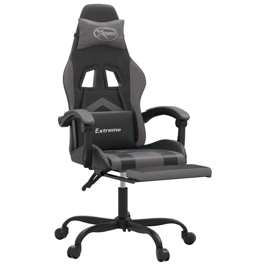Chaise de jeu avec repose-pied Noir et gris Similicuir - 6