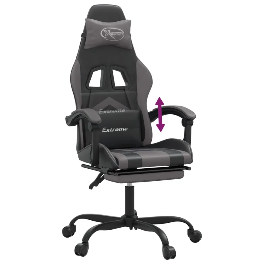 Chaise de jeu avec repose-pied Noir et gris Similicuir - 8