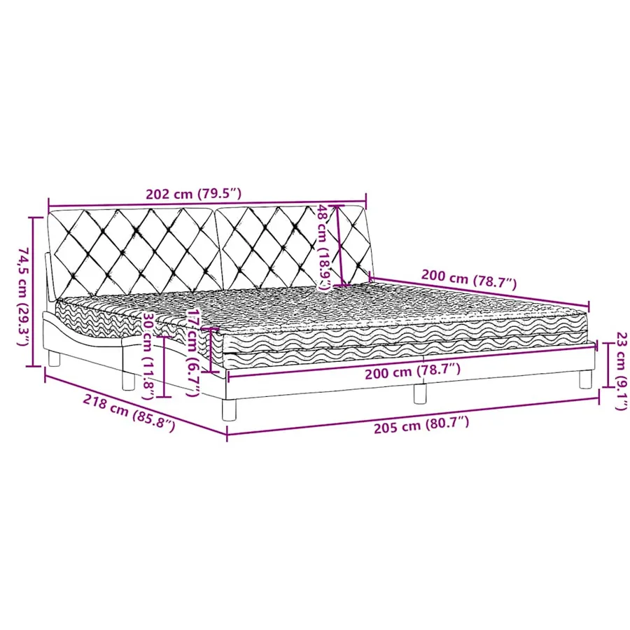 Lit avec matelas bleu 200x200 cm tissu - 14
