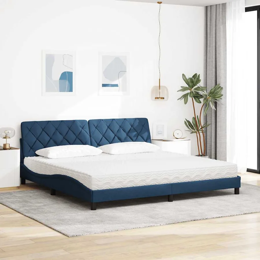 Lit avec matelas bleu 200x200 cm tissu - 3