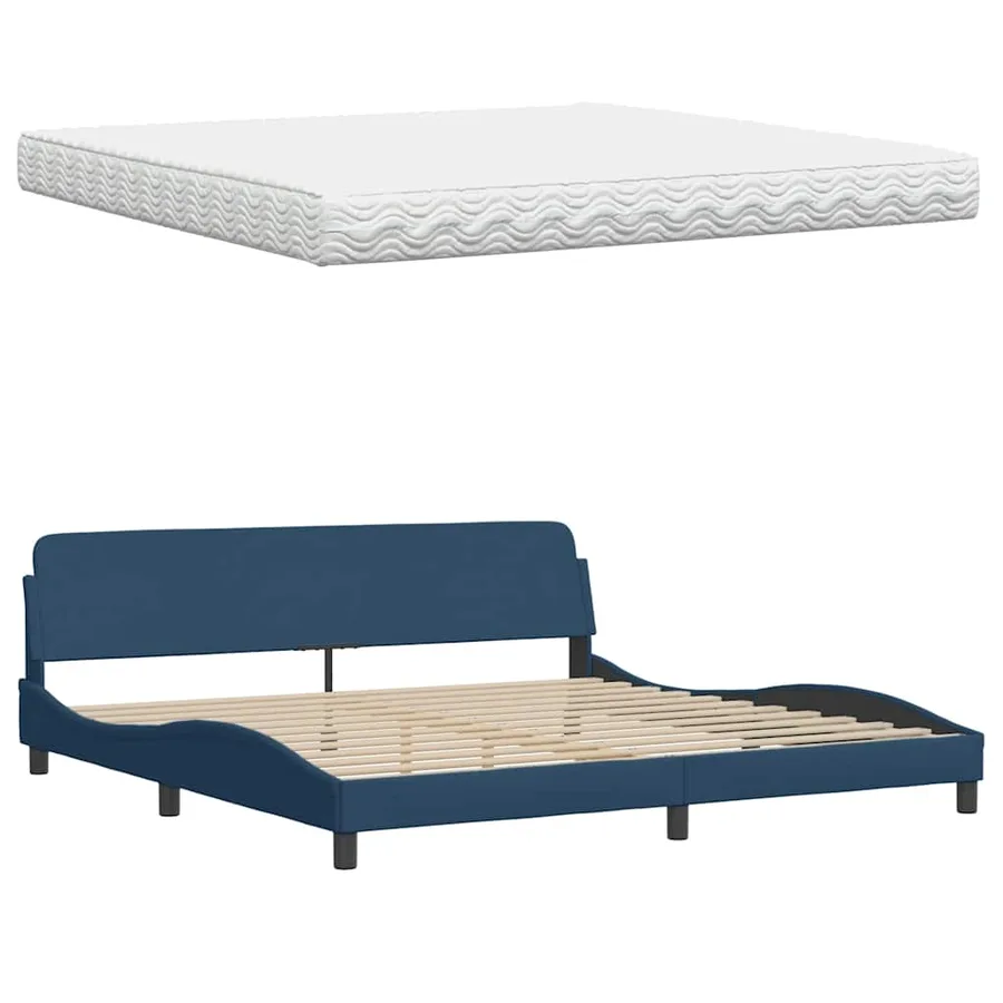 Lit avec matelas bleu 200x200 cm tissu - 8
