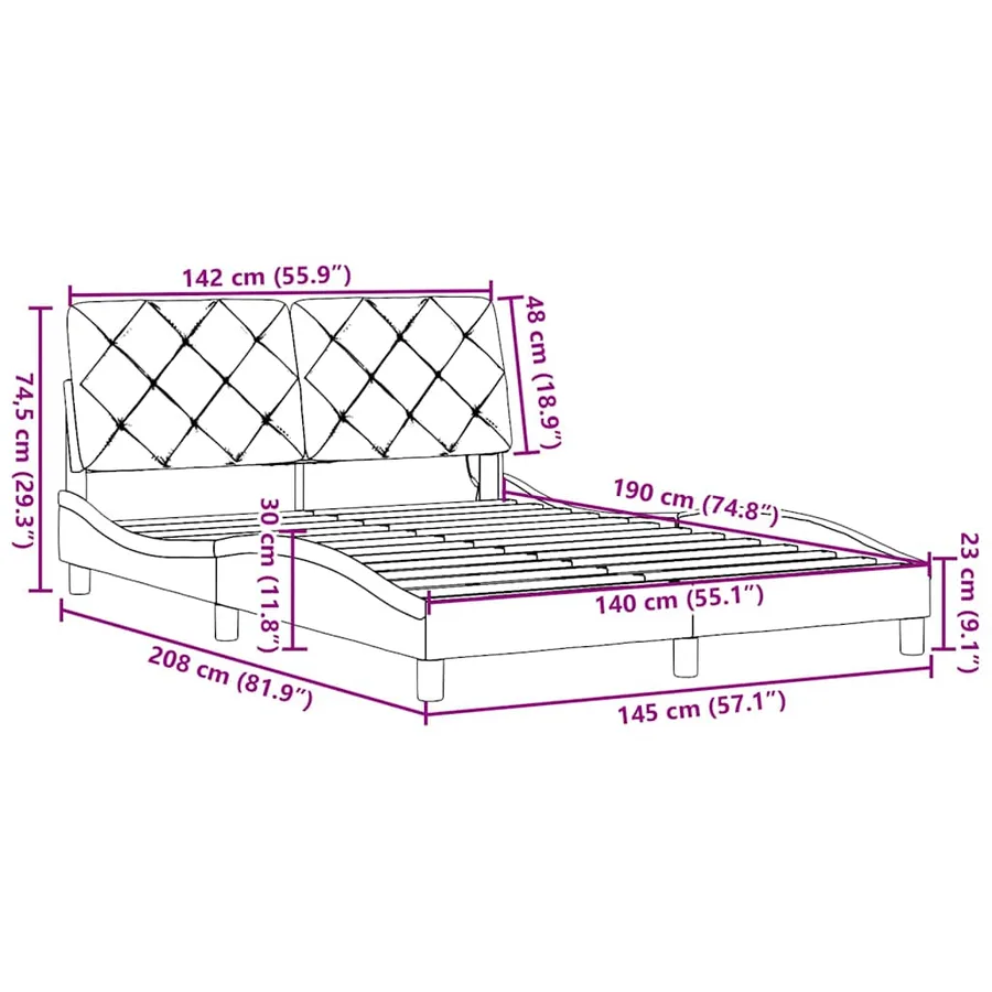 Cadre de lit avec LED sans matelas noir 140x190 cm tissu - 16