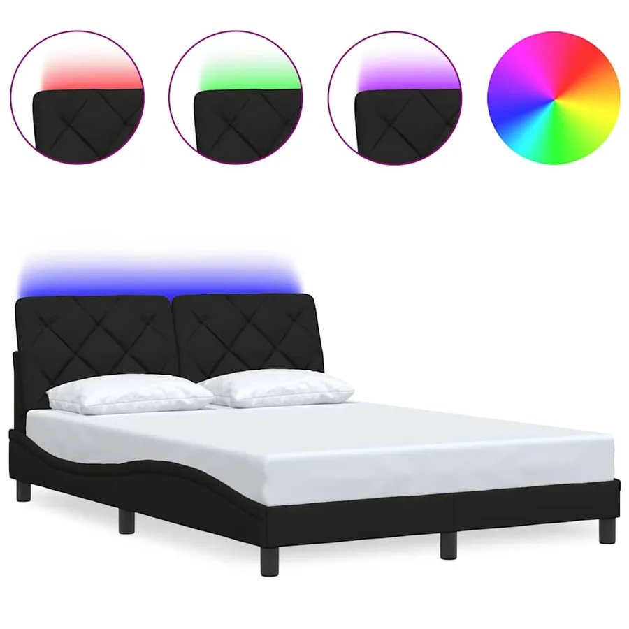 Cadre de lit avec LED sans matelas noir 140x190 cm tissu - 2