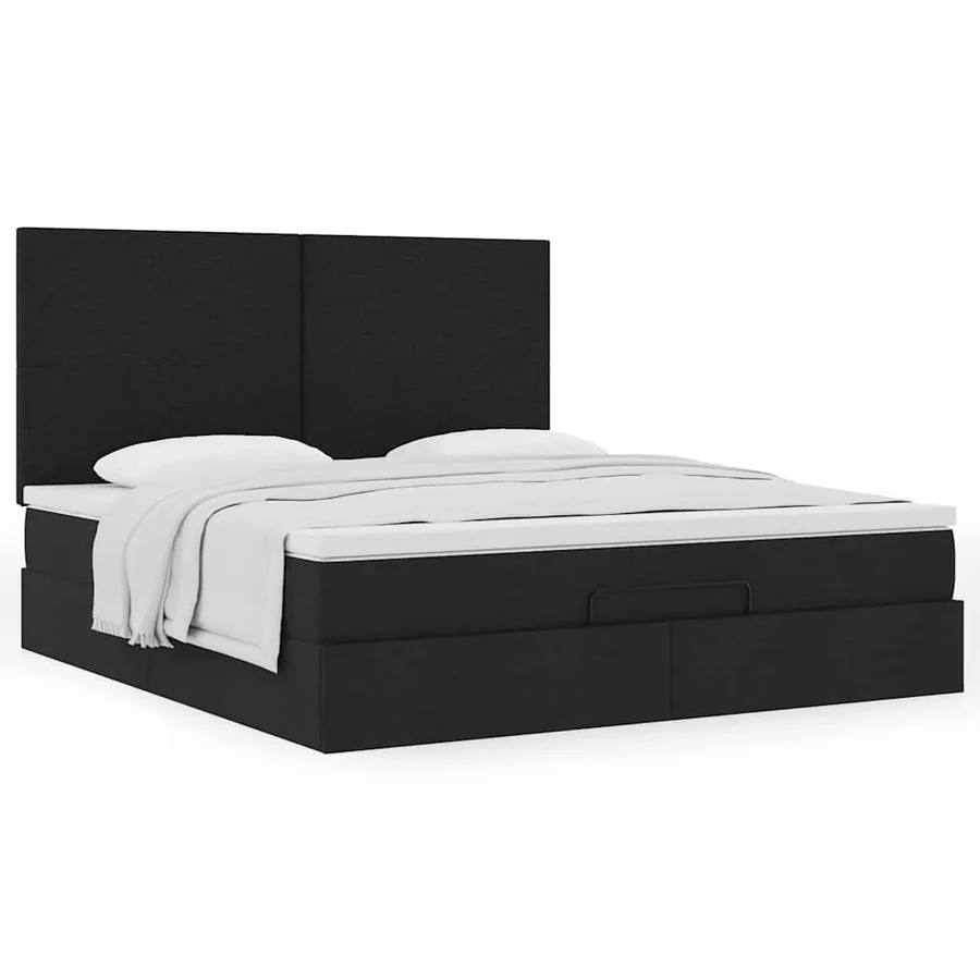 Cadre de lit ottoman avec matelas noir 160x200 cm tissu - 4