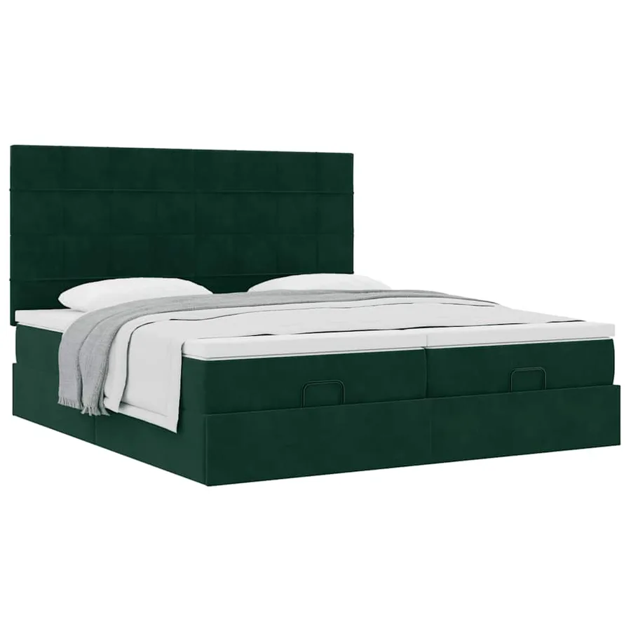 Cadre de lit ottoman avec matelas vert foncé 200x200 cm velours - 5