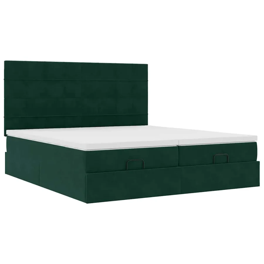 Cadre de lit ottoman avec matelas vert foncé 200x200 cm velours - 6