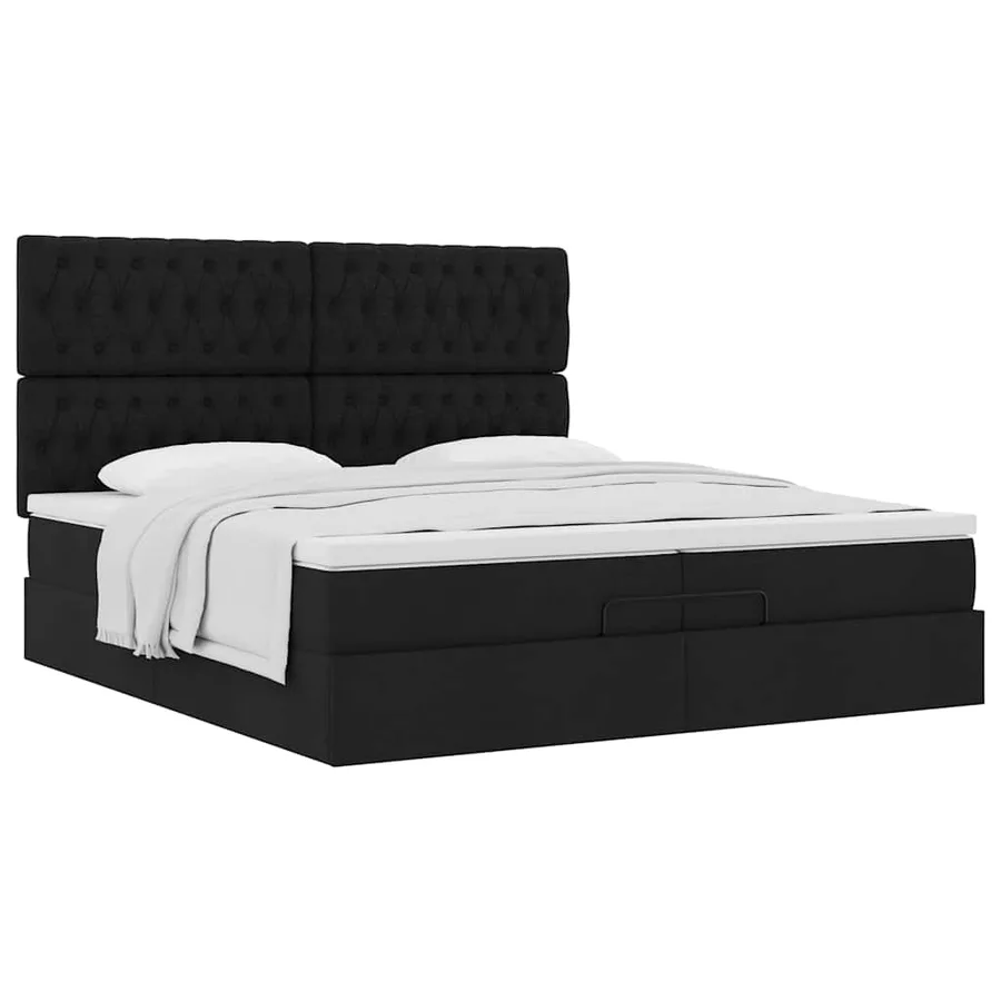 Cadre de lit ottoman avec matelas noir 200x200cm tissu - 4