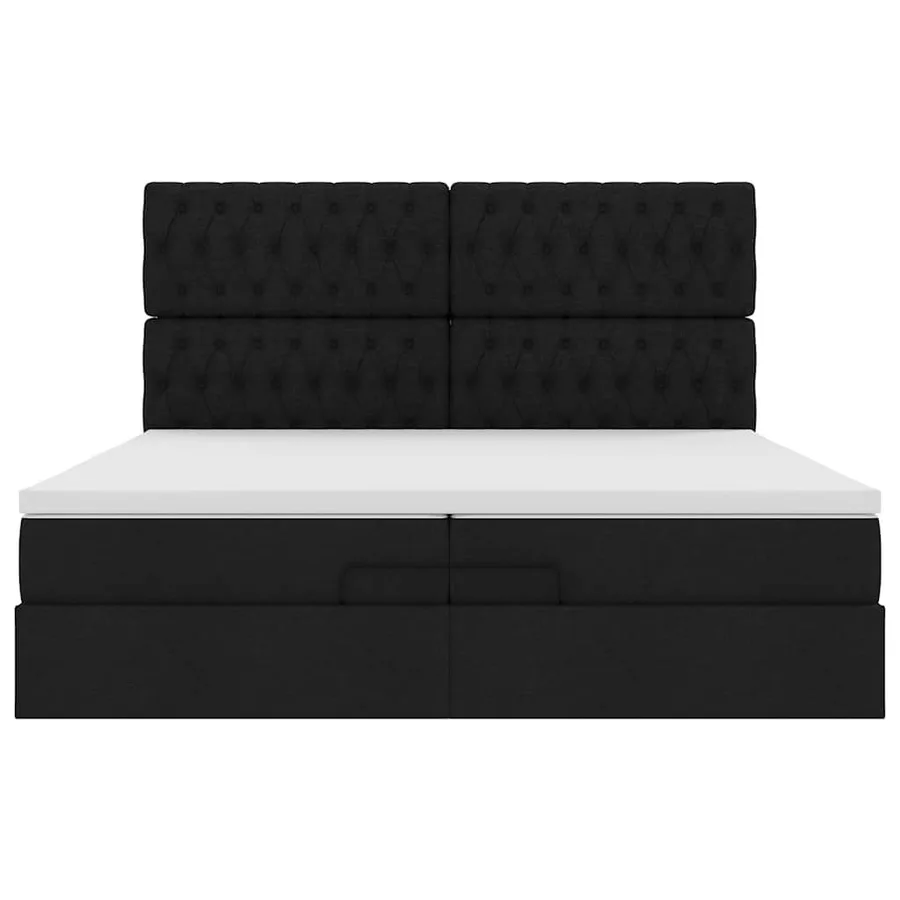 Cadre de lit ottoman avec matelas noir 200x200cm tissu - 7