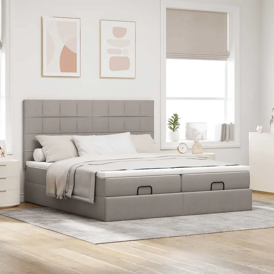 Cadre de lit ottoman avec matelas taupe 200x200cm tissu - 3