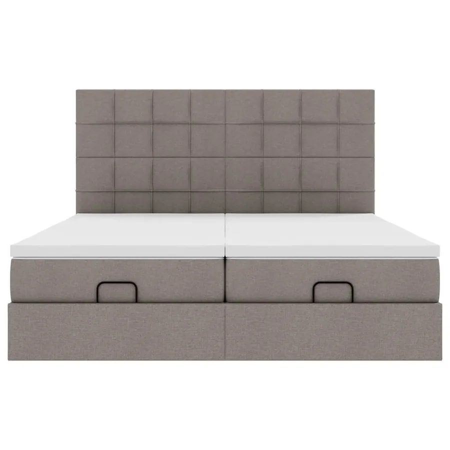Cadre de lit ottoman avec matelas taupe 200x200cm tissu - 7