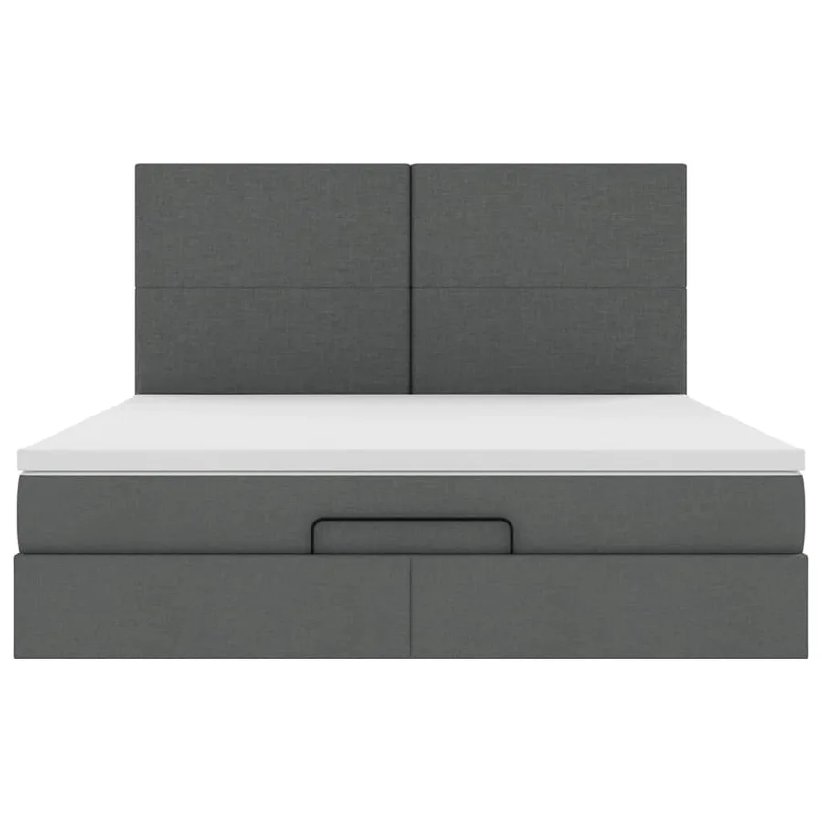 Cadre de lit ottoman avec matelas gris foncé 200x200cm tissu - 7