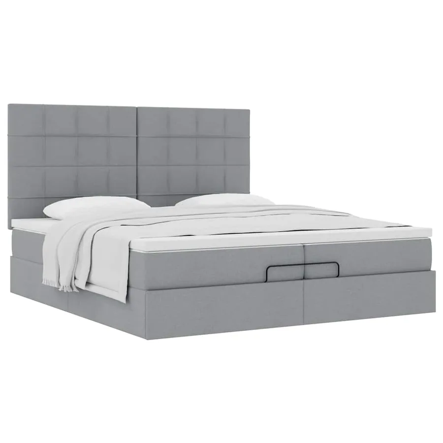 Cadre de lit ottoman et matelas gris clair 200x200cm tissu - 4