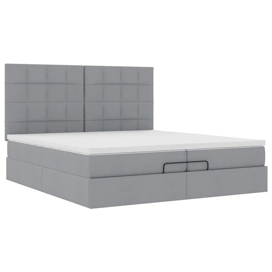 Cadre de lit ottoman et matelas gris clair 200x200cm tissu - 6