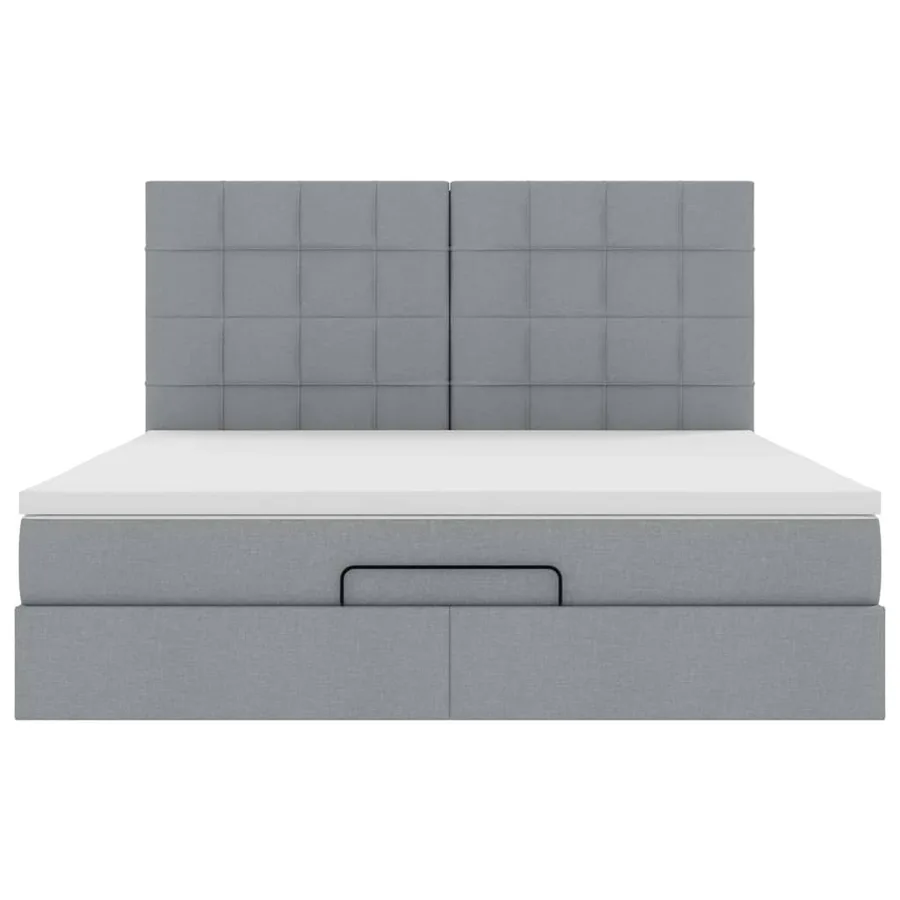 Cadre de lit ottoman et matelas gris clair 200x200cm tissu - 7