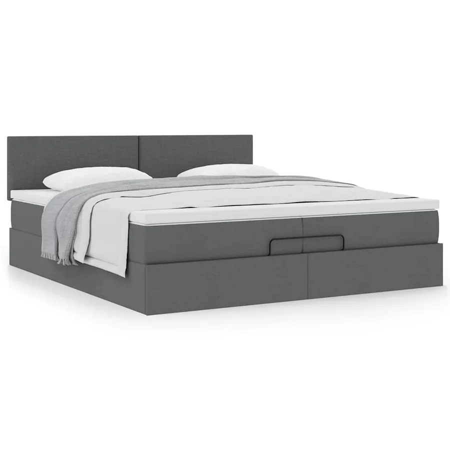 Cadre de lit ottoman avec matelas gris foncé 200x200 cm tissu - 4