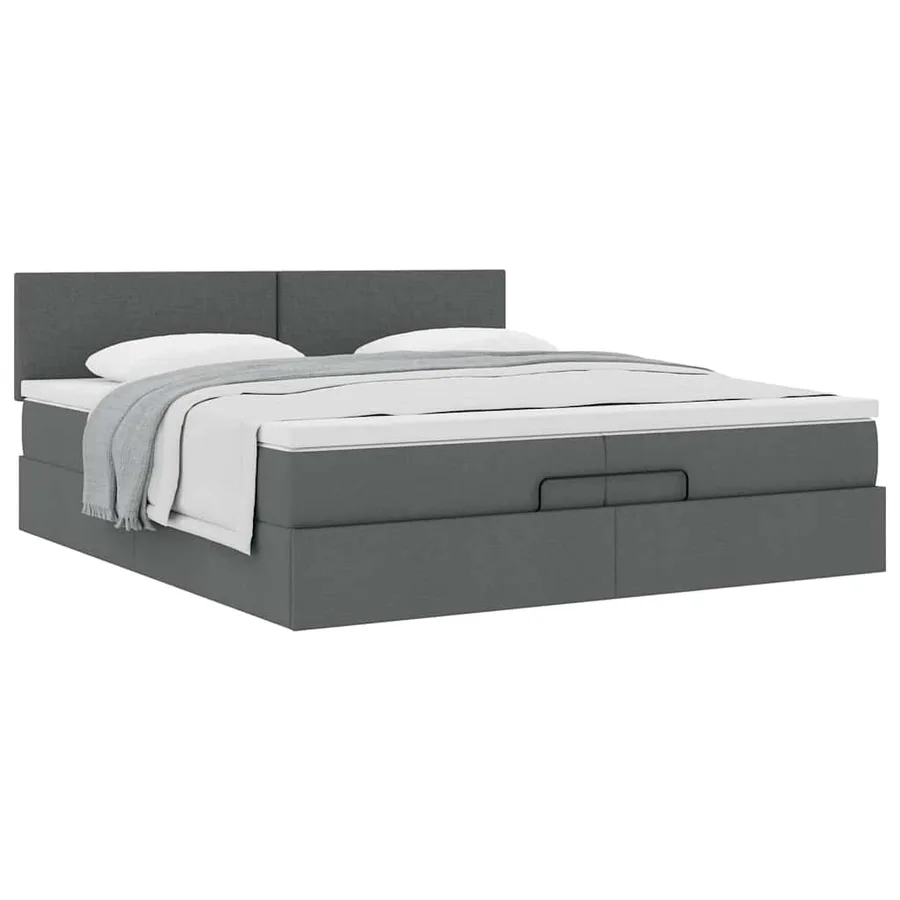 Cadre de lit ottoman avec matelas gris foncé 200x200 cm tissu - 5