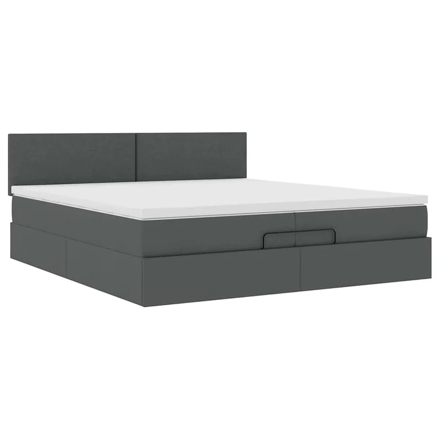 Cadre de lit ottoman avec matelas gris foncé 200x200 cm tissu - 6