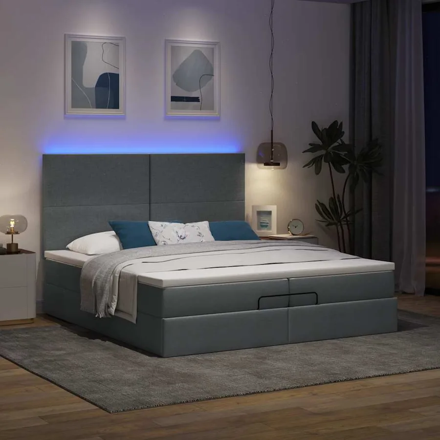 Cadre de lit ottoman avec matelas gris foncé 200x200cm tissu - 3