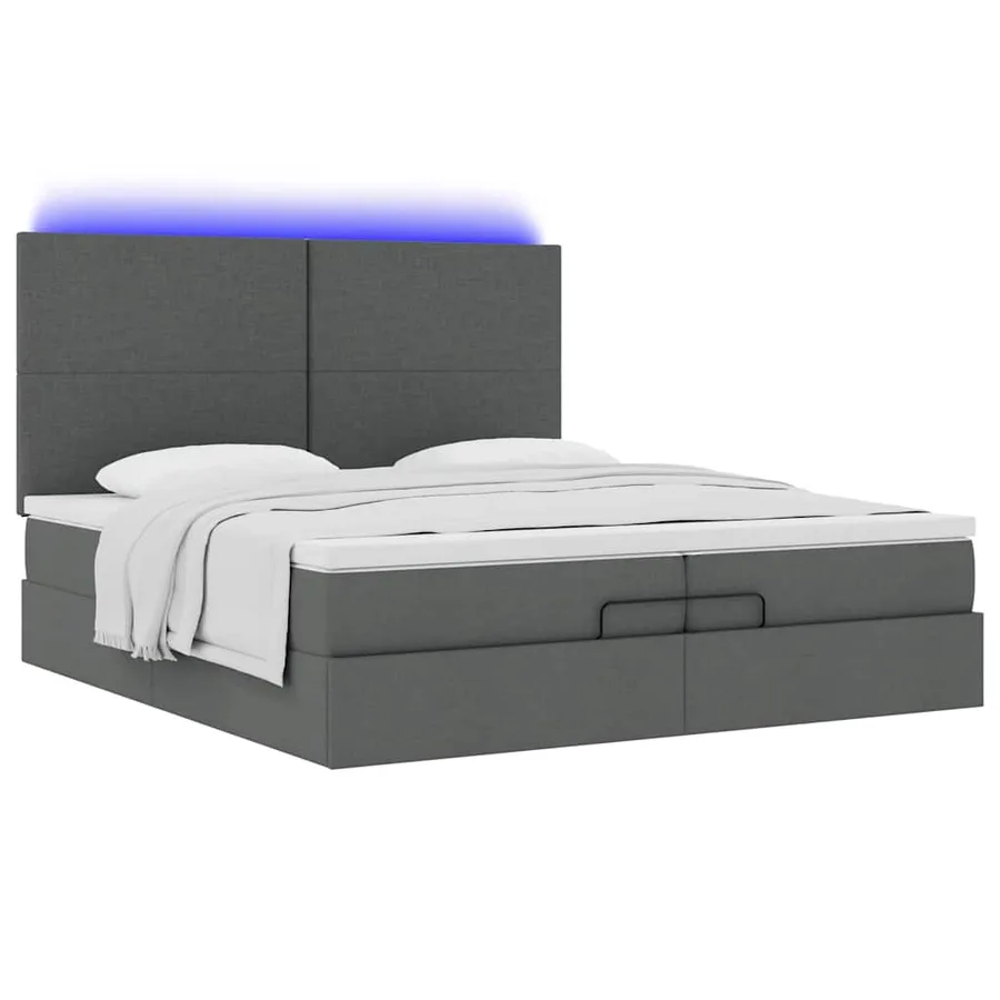 Cadre de lit ottoman avec matelas gris foncé 200x200cm tissu - 6