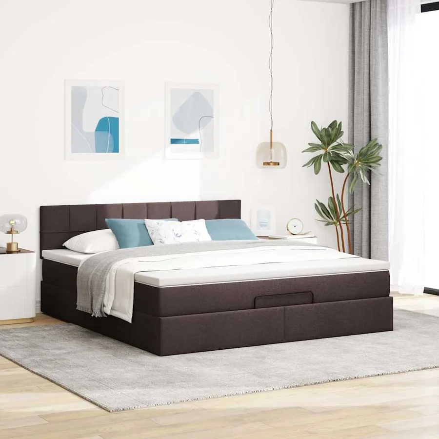 Cadre de lit ottoman avec matelas marron foncé 180x200 cm tissu - 3