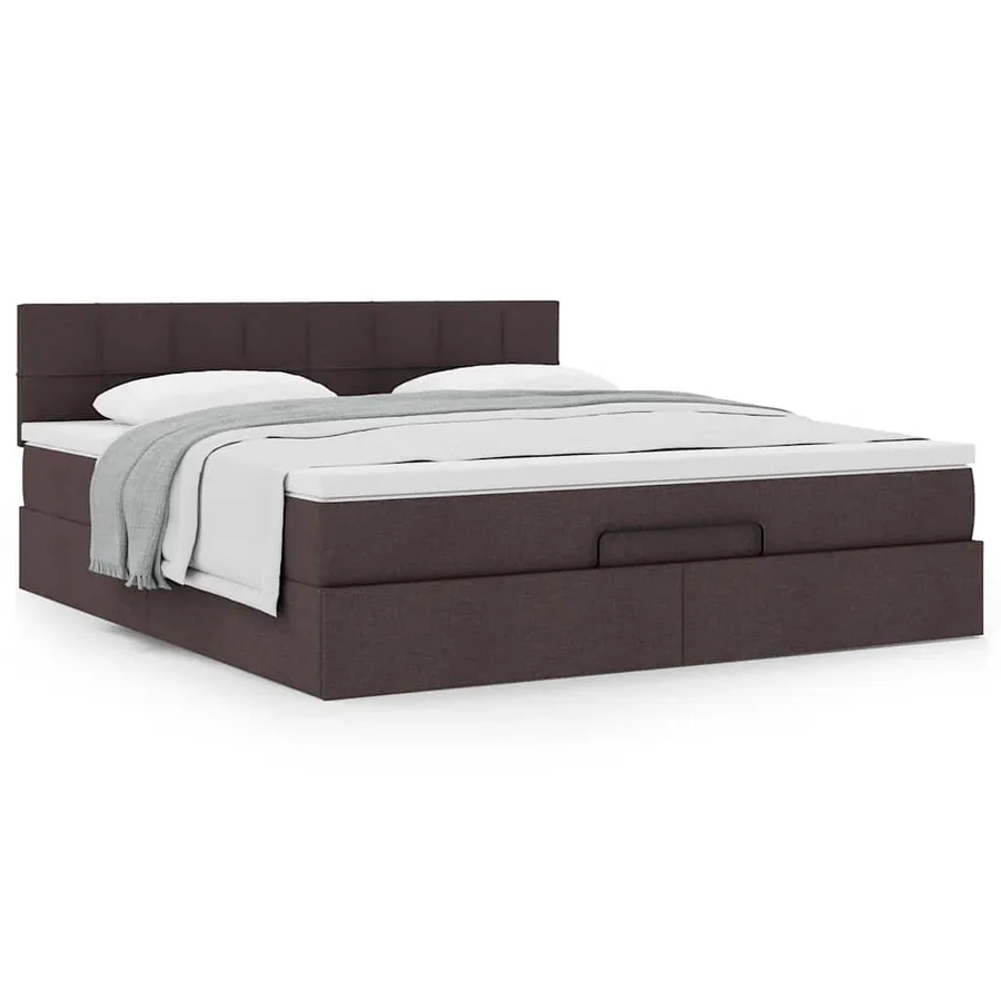 Cadre de lit ottoman avec matelas marron foncé 180x200 cm tissu - 4