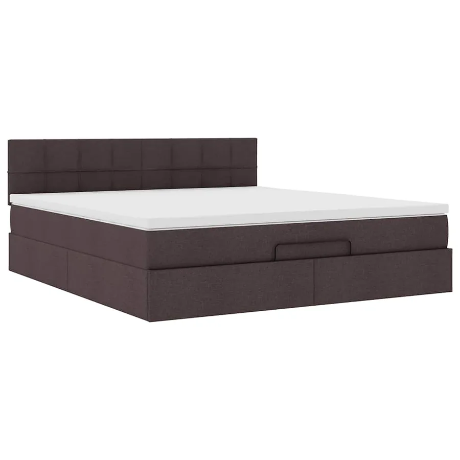 Cadre de lit ottoman avec matelas marron foncé 180x200 cm tissu - 6