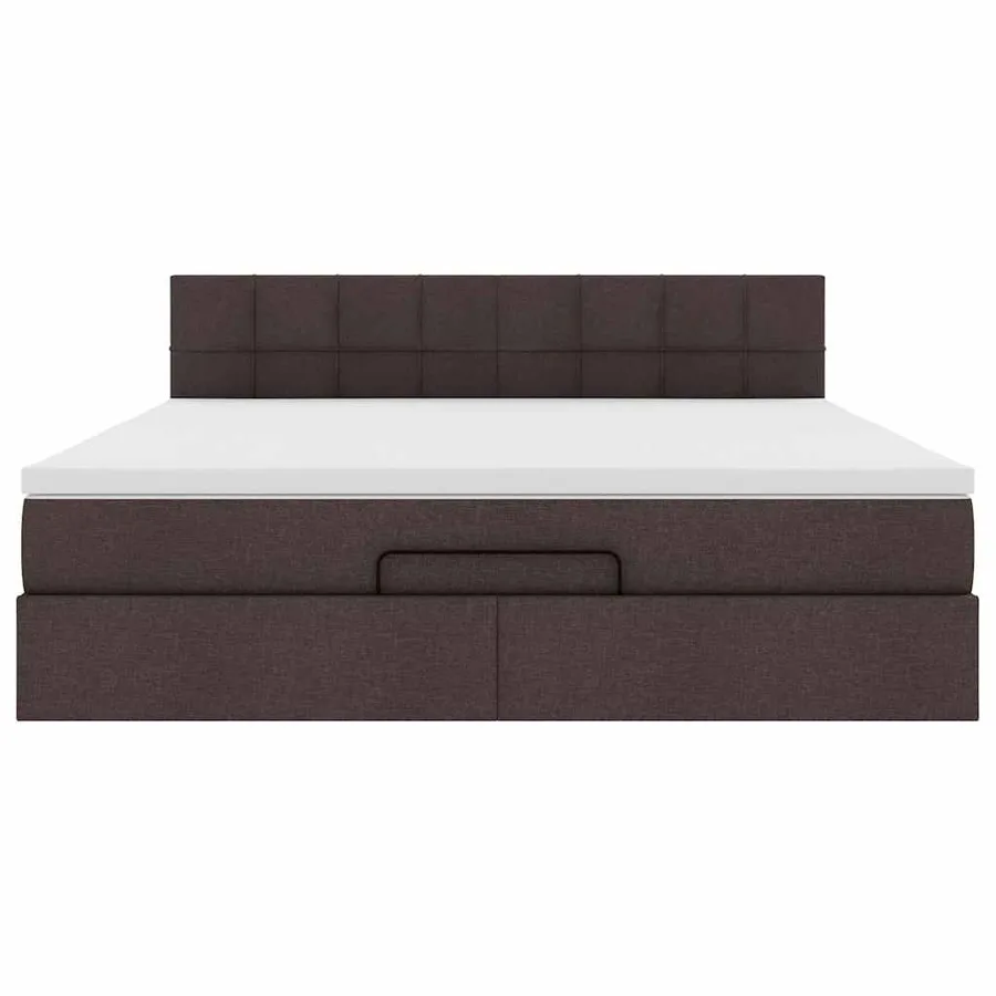 Cadre de lit ottoman avec matelas marron foncé 180x200 cm tissu - 7